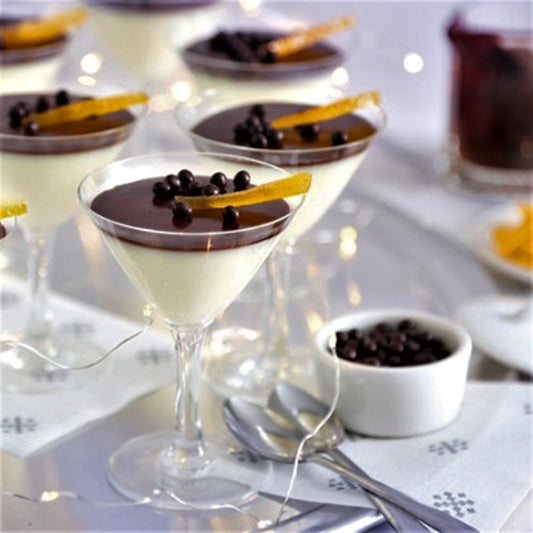 White Chocolate Panna Cotta with Orange Chocolate Sauce